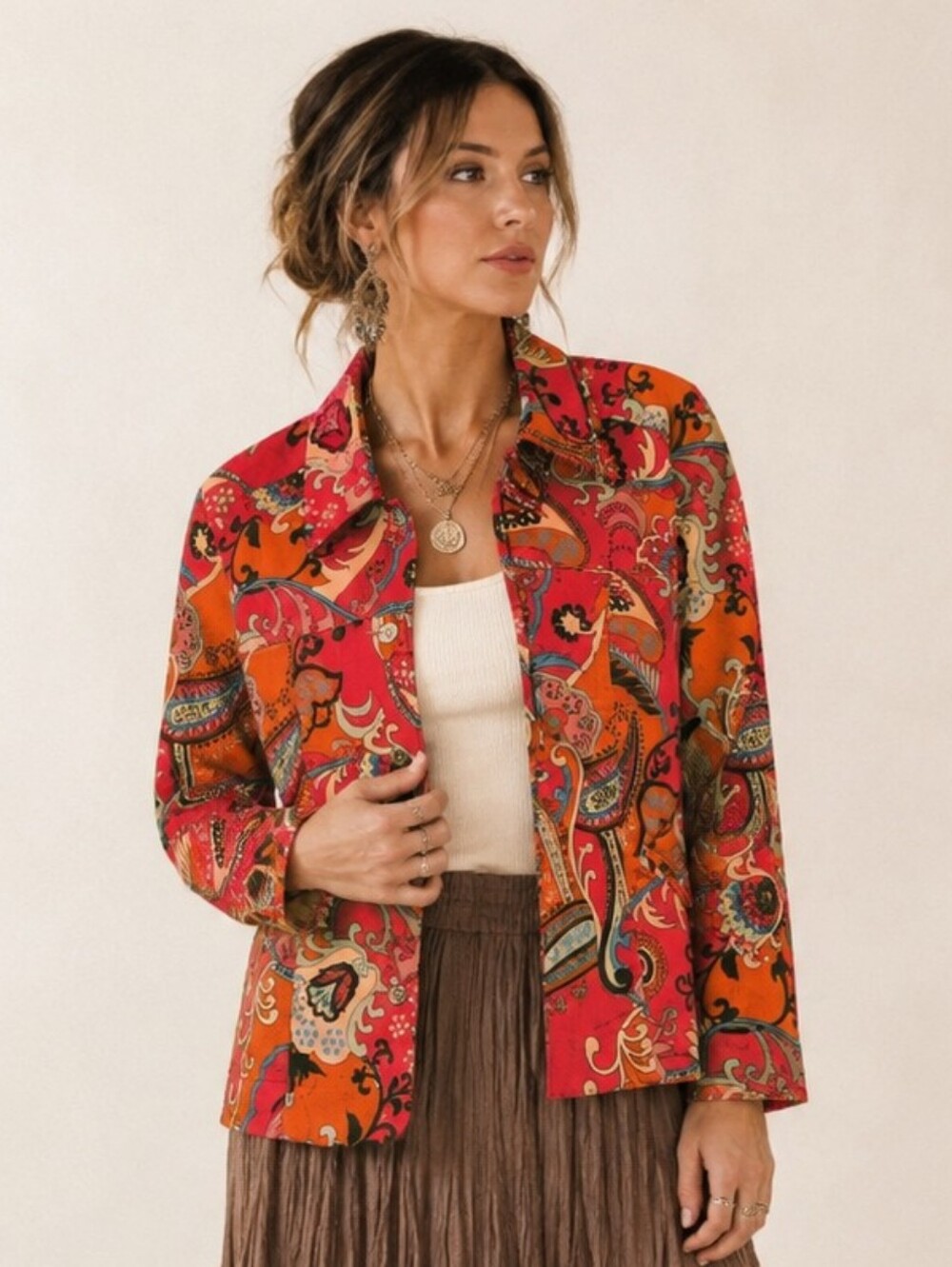 Susan Bristol Blazer Sequin Trim Jewel Tone Floral Print Size Small Petite